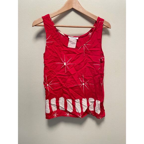 Vintage Womens Top Size 8 Red Abstract Print Sleeveless Art to Wear Boho 90s - Picture 1 of 7